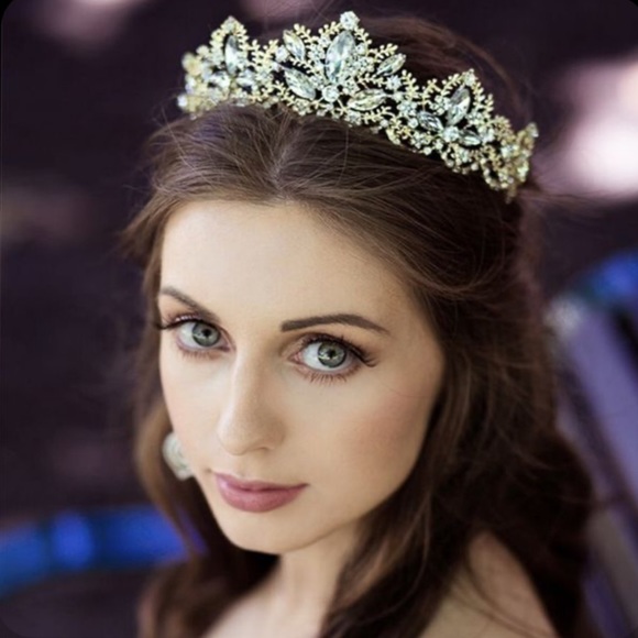 Ice Princess Crystal Bridal Gold Tiara Crown - Picture 4 of 16